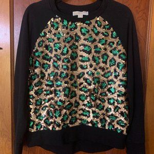 Michael Kors Michael Green and Gold Sequin Cheetah Sweater- Medium